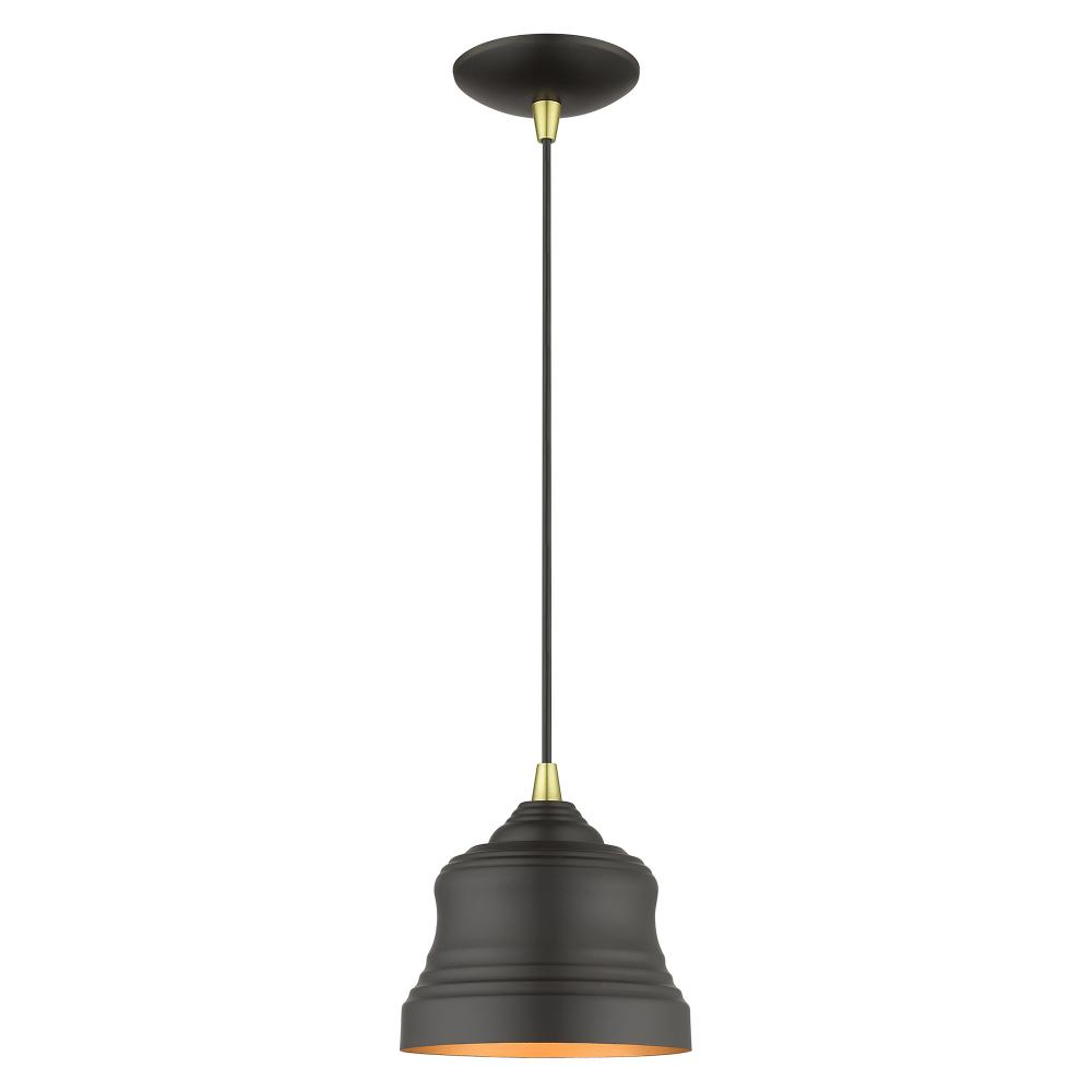 1 Light Bronze Mini Bell Pendant with Gold Finish Inside