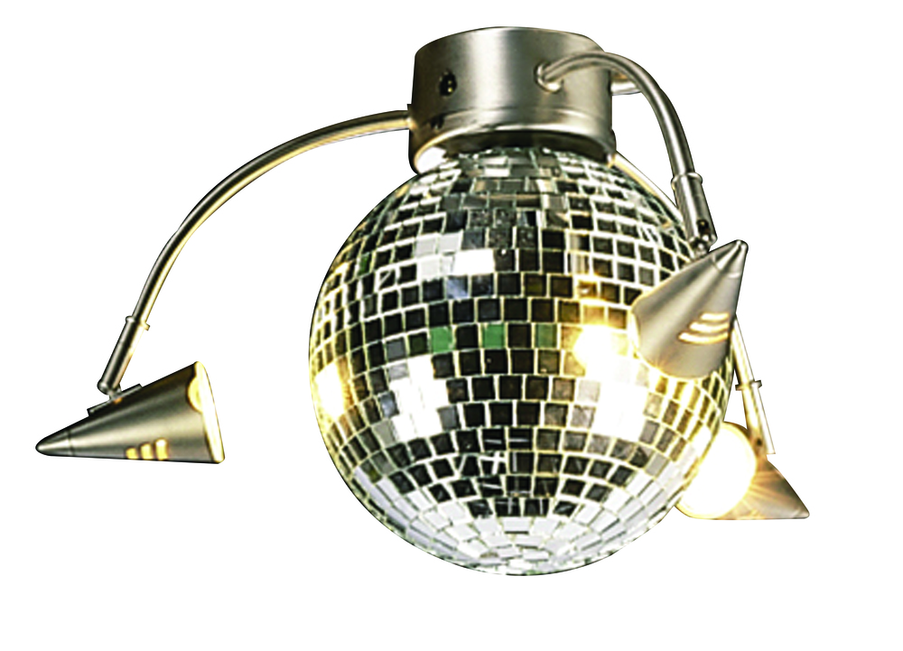 3 Light Universal Fan Light Kit in Brushed Satin Nickel with Mirrored Disco Ball Glass